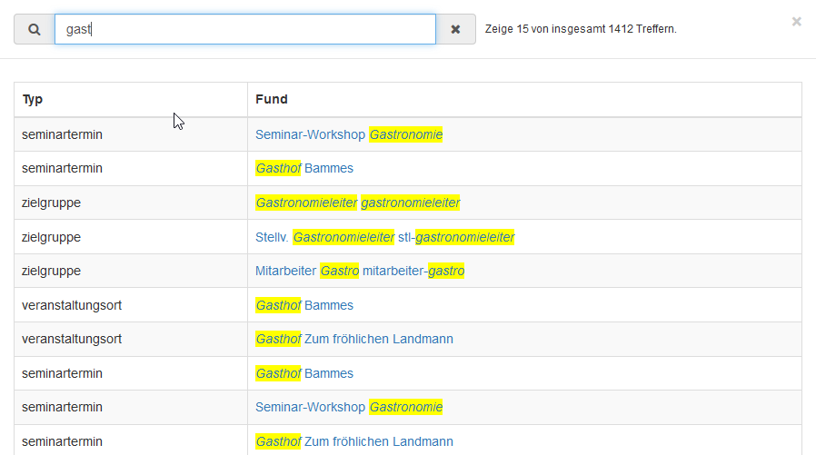 Suche am Beispiel der Seminarverwaltung